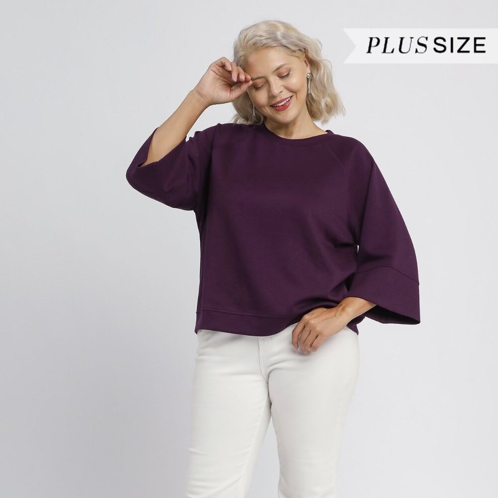 PLUS SIZE UMGEE LUXEKNIT SCUBA PLUM PULLOVER TOP